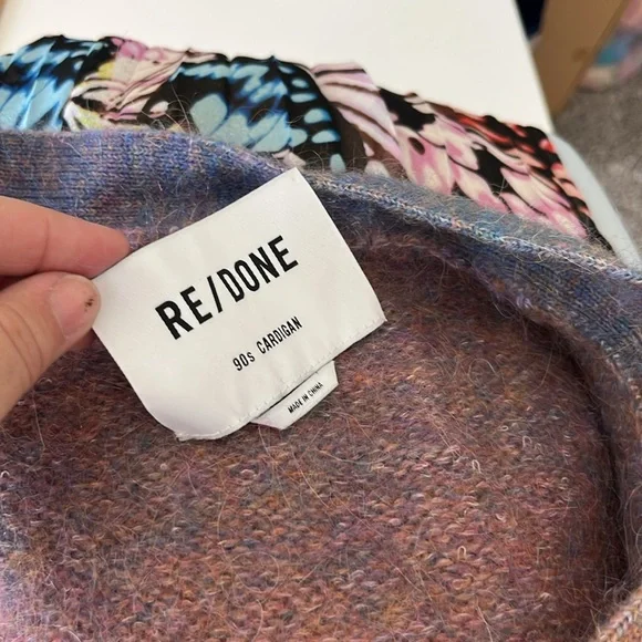 Re/Done 90s V Neck Space Dye Knit Cardigan Button Front Ombre - Picture 8 of 9
